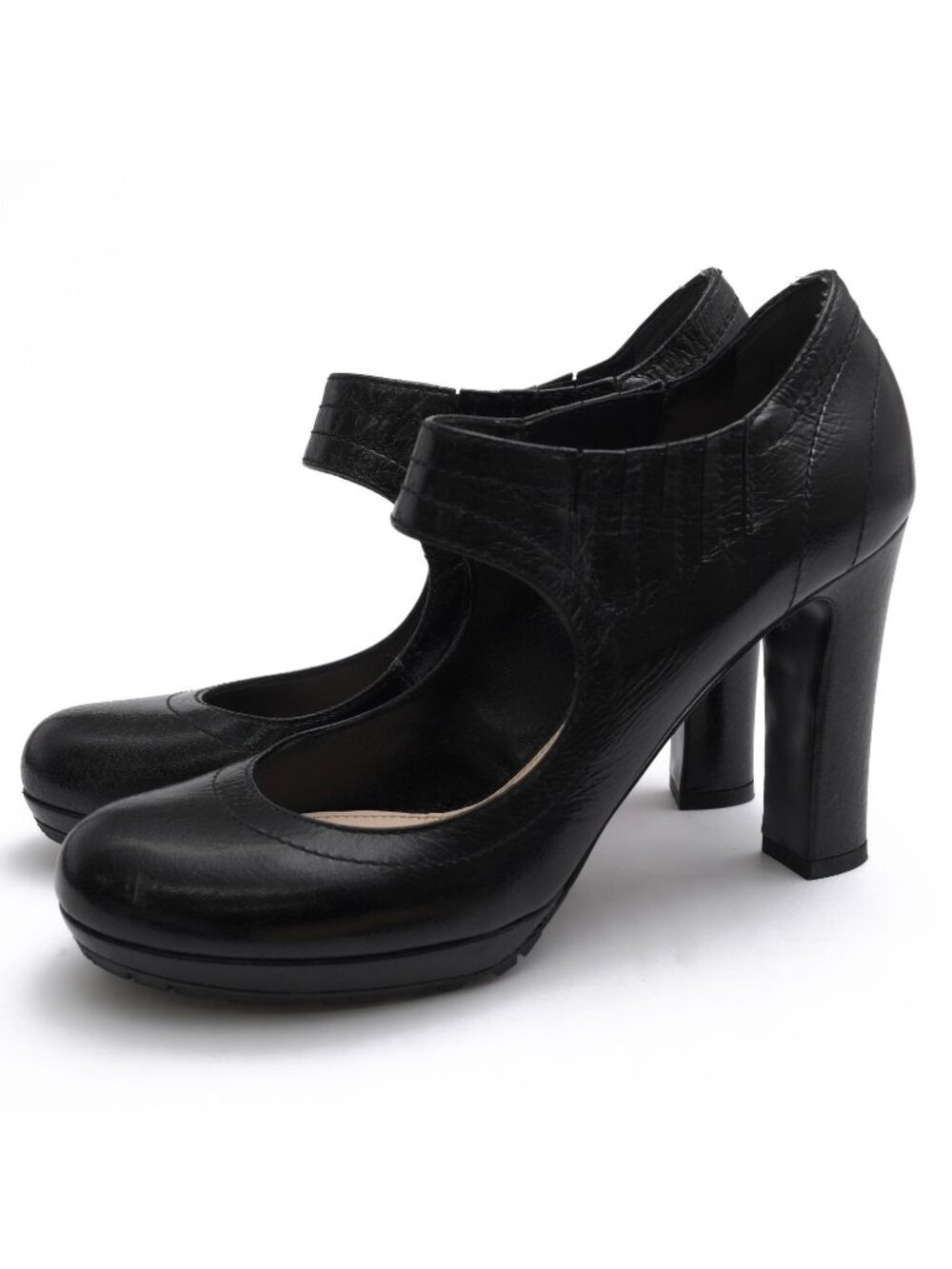 Prada Booties Short Boots Shoes Leather Black Strap Pumps High Heels